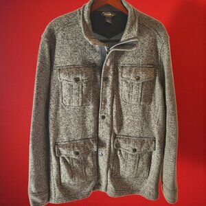Eddie Bauer Men’s Medium Field Knit Jacket – Snap Front with Hidden Zip – Gray